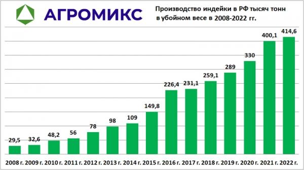 Производство мяса индейки в России в 2022 году
